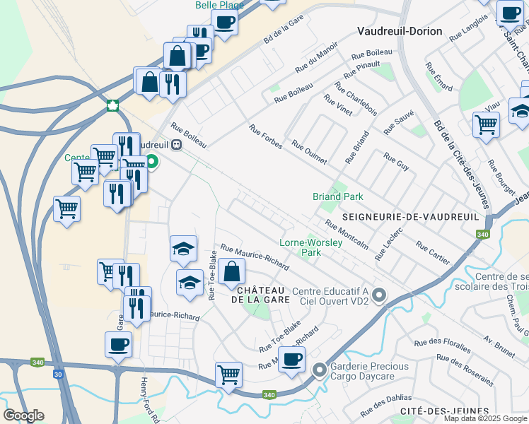 map of restaurants, bars, coffee shops, grocery stores, and more near 380 Rue Sylvio-Mantha in Vaudreuil-Dorion