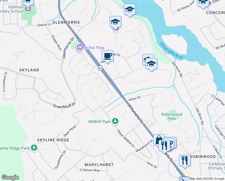 map of restaurants, bars, coffee shops, grocery stores, and more near 17766 Marylcreek Drive in Lake Oswego