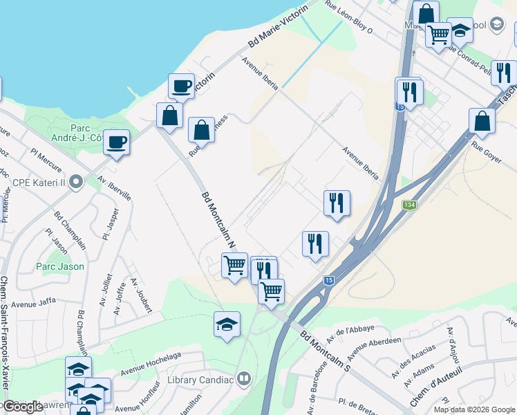 map of restaurants, bars, coffee shops, grocery stores, and more near 403 Rue d'Ambre in Candiac
