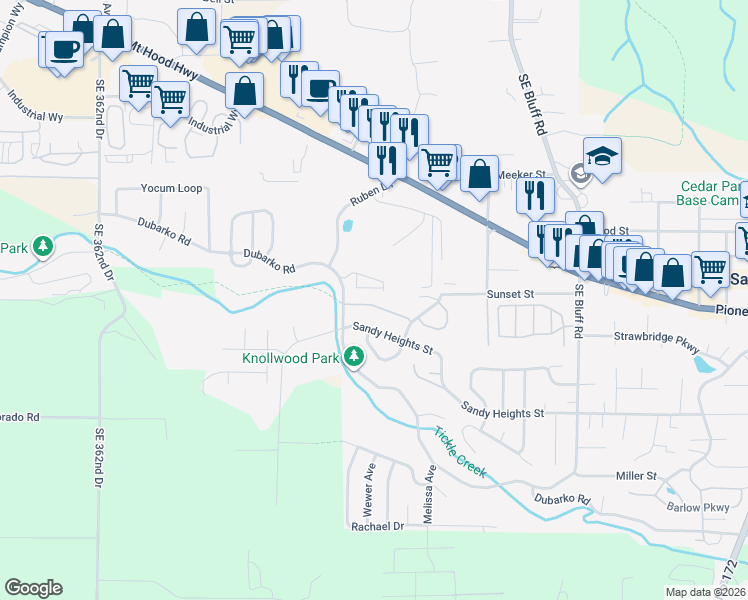 map of restaurants, bars, coffee shops, grocery stores, and more near 37265 Sandy Heights Street in Sandy