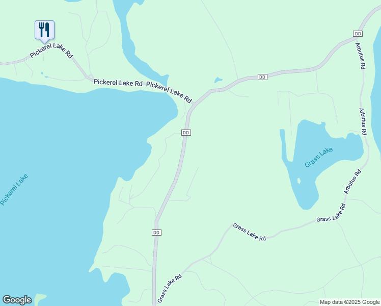 map of restaurants, bars, coffee shops, grocery stores, and more near 590 County Highway DD in Pickerel