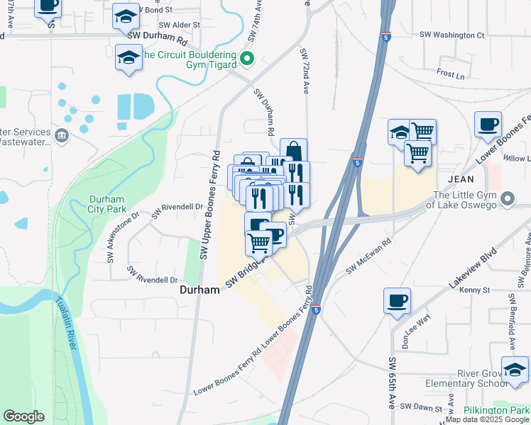 map of restaurants, bars, coffee shops, grocery stores, and more near 17003 Southwest 72nd Avenue in Tigard