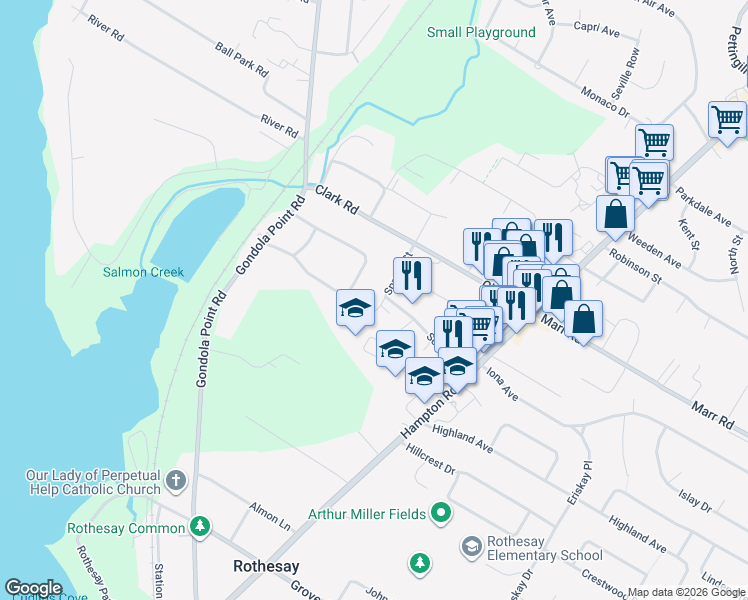 map of restaurants, bars, coffee shops, grocery stores, and more near 14 Spruce Street in Rothesay