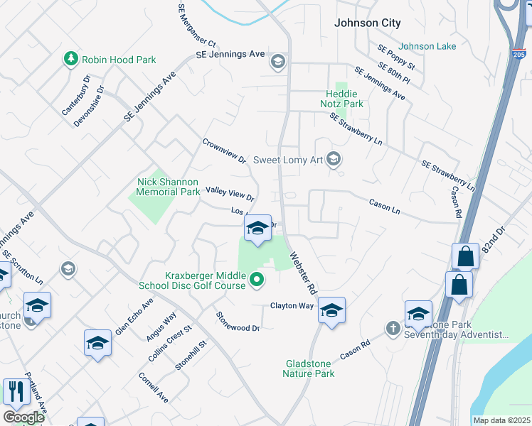 map of restaurants, bars, coffee shops, grocery stores, and more near 17435 Crownview Drive in Gladstone