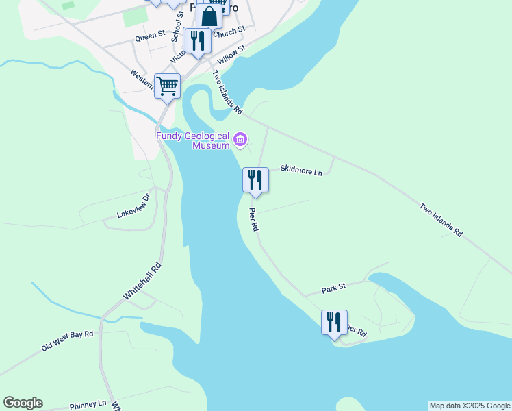map of restaurants, bars, coffee shops, grocery stores, and more near 127 Pier Road in Parrsboro