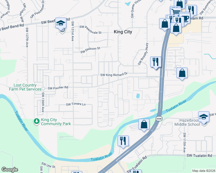 map of restaurants, bars, coffee shops, grocery stores, and more near 17041 Southwest Eldorado Drive in King City