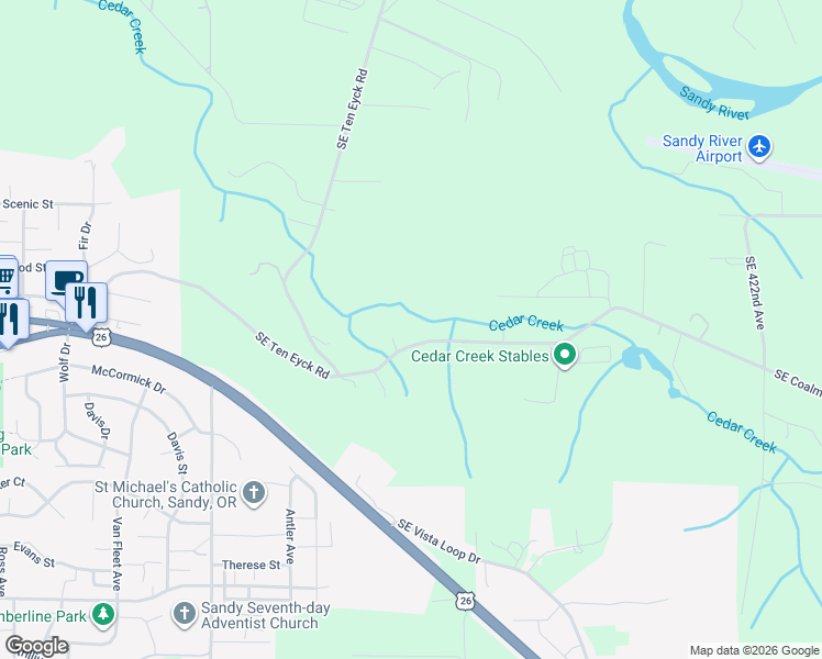 map of restaurants, bars, coffee shops, grocery stores, and more near 41035 Southeast Coalman Road in Sandy