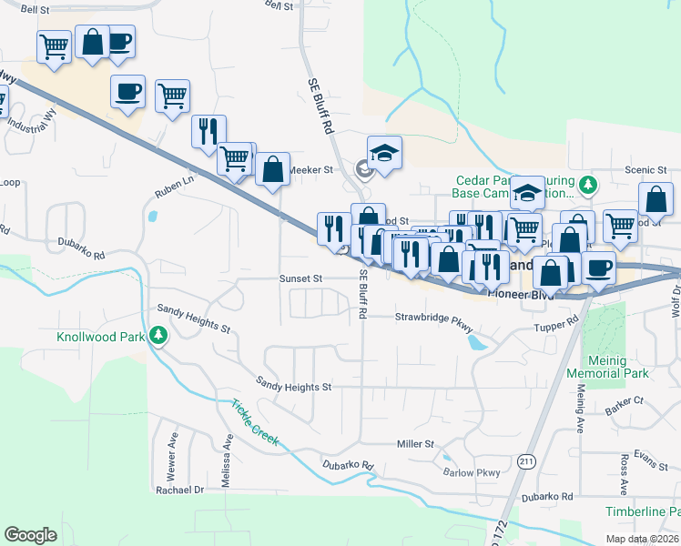 map of restaurants, bars, coffee shops, grocery stores, and more near in Sandy