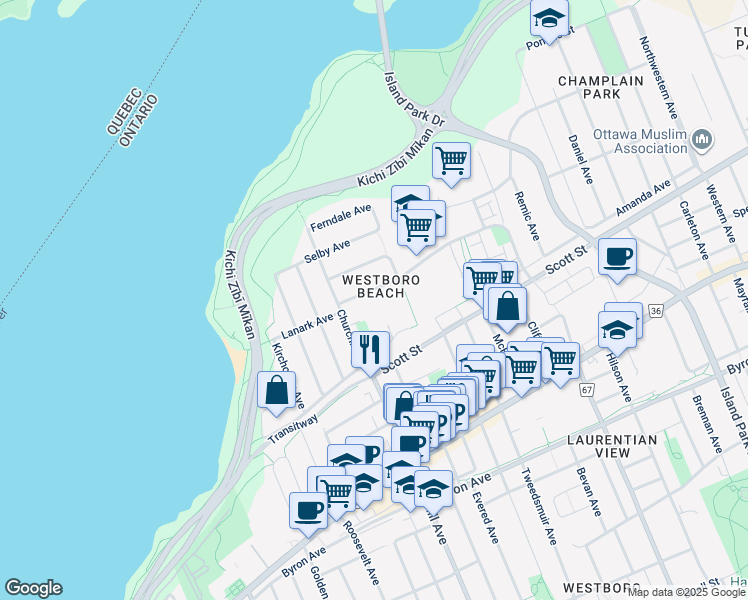 map of restaurants, bars, coffee shops, grocery stores, and more near in Ottawa