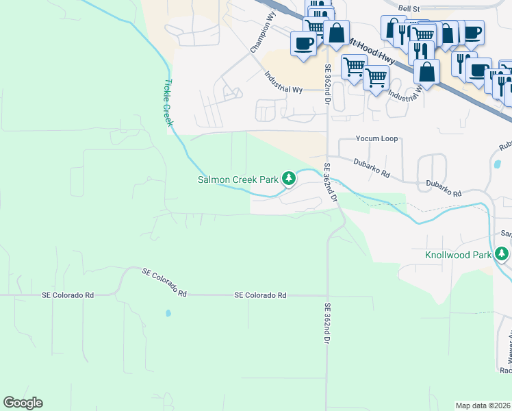 map of restaurants, bars, coffee shops, grocery stores, and more near 35819 Chinook Street in Sandy