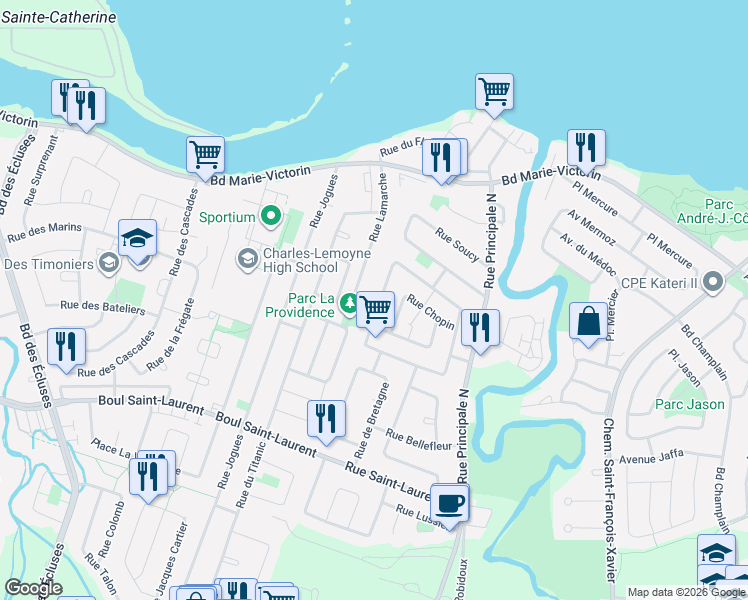 map of restaurants, bars, coffee shops, grocery stores, and more near 70 Rue de la Concorde in Delson