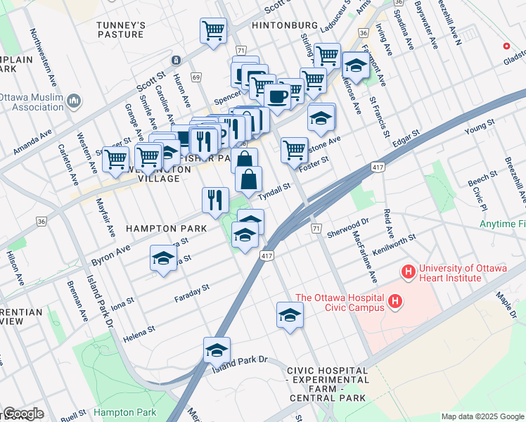 map of restaurants, bars, coffee shops, grocery stores, and more near 194 Ottawa Regional Road 69 in Ottawa
