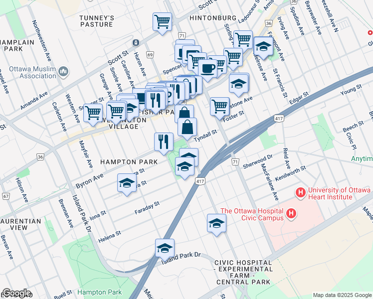 map of restaurants, bars, coffee shops, grocery stores, and more near 194 Ottawa Regional Road 69 in Ottawa