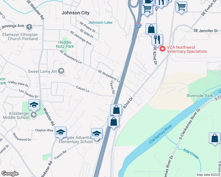 map of restaurants, bars, coffee shops, grocery stores, and more near 17539 Cason Road in Gladstone