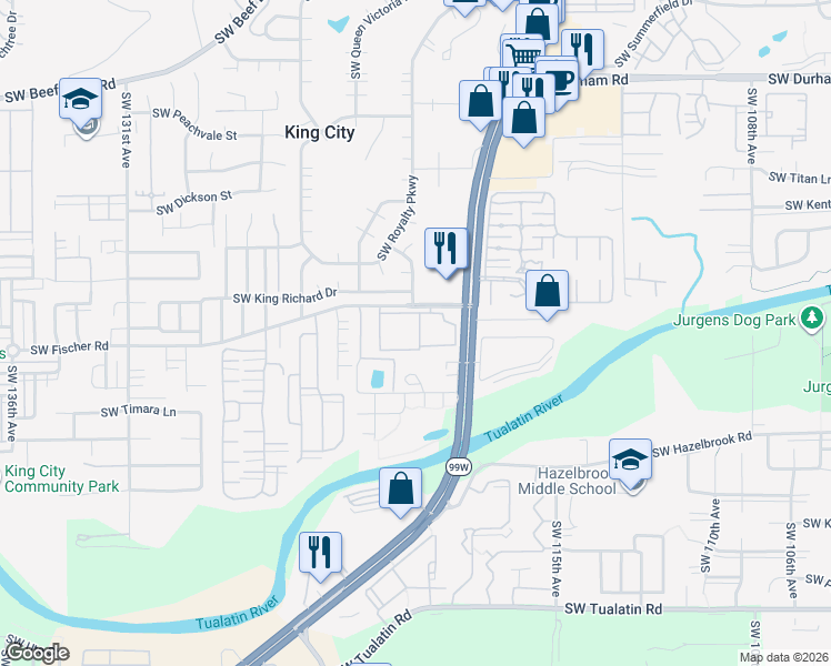 map of restaurants, bars, coffee shops, grocery stores, and more near 12070 Southwest Fischer Road in Portland