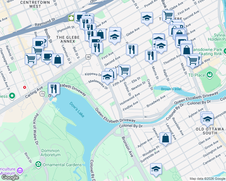 map of restaurants, bars, coffee shops, grocery stores, and more near 917 Bronson Avenue in Ottawa