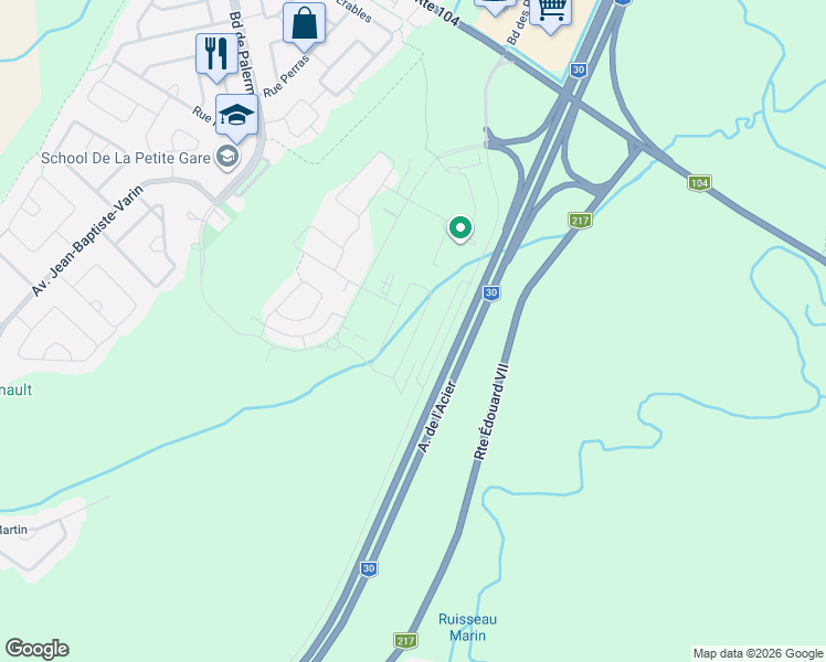 map of restaurants, bars, coffee shops, grocery stores, and more near 610 Rue du Moissonneur in La Prairie