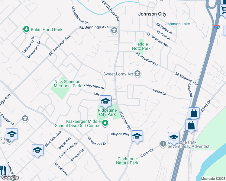 map of restaurants, bars, coffee shops, grocery stores, and more near 17221 Webster Road in Gladstone