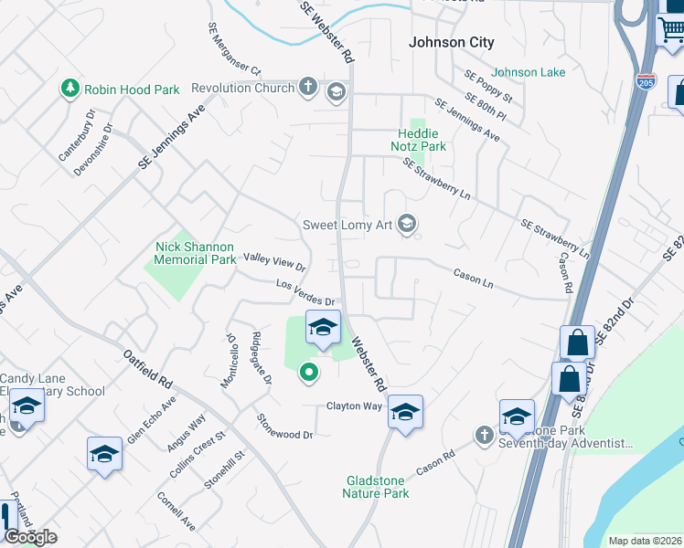 map of restaurants, bars, coffee shops, grocery stores, and more near 17231 Webster Road in Gladstone