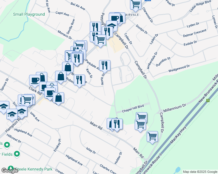 map of restaurants, bars, coffee shops, grocery stores, and more near 34 Chapel Road in Rothesay