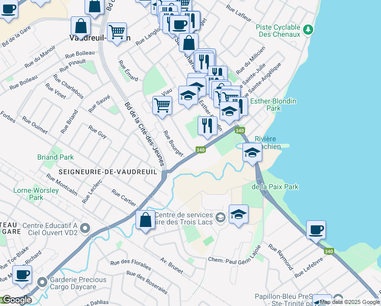 map of restaurants, bars, coffee shops, grocery stores, and more near 34 Jeannotte Rue in Vaudreuil-Dorion