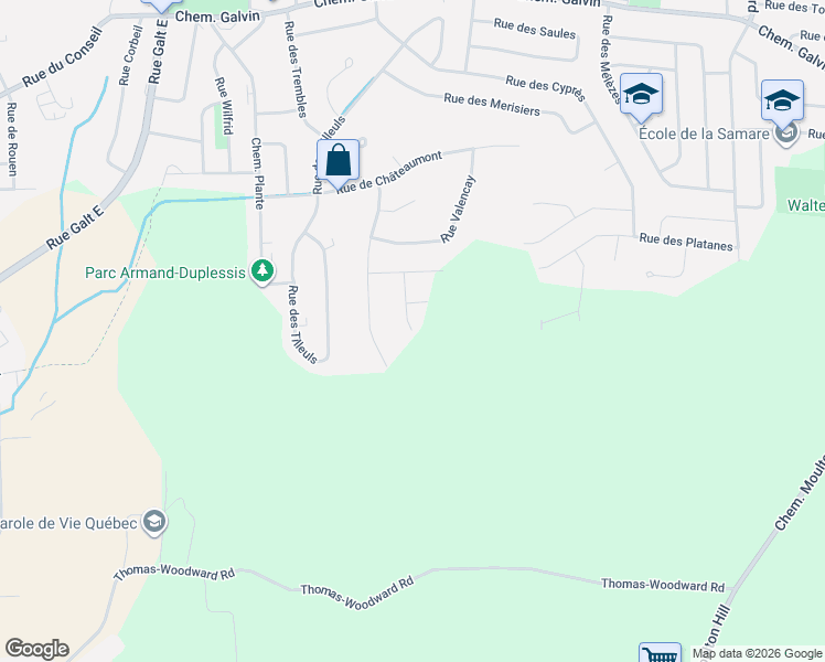 map of restaurants, bars, coffee shops, grocery stores, and more near 2114 Rue de Blois in Sherbrooke