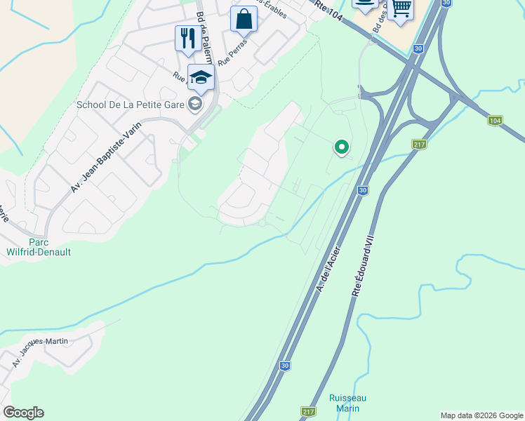 map of restaurants, bars, coffee shops, grocery stores, and more near 450 Avenue de la Belle-Dame in La Prairie