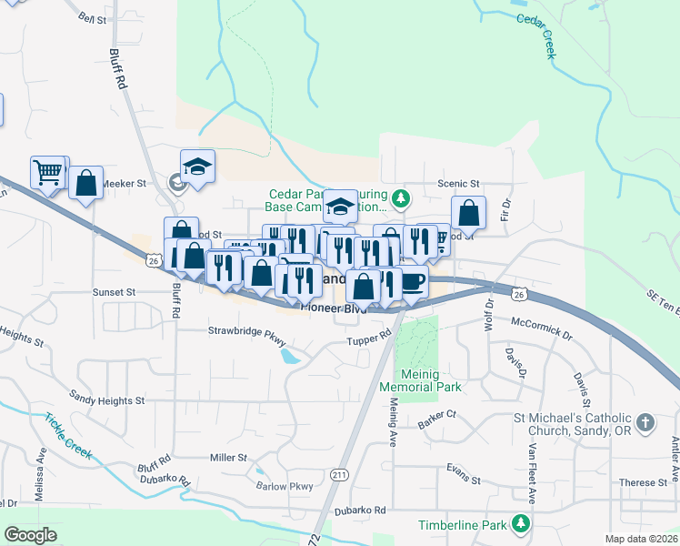 map of restaurants, bars, coffee shops, grocery stores, and more near 38919 Proctor Boulevard in Sandy