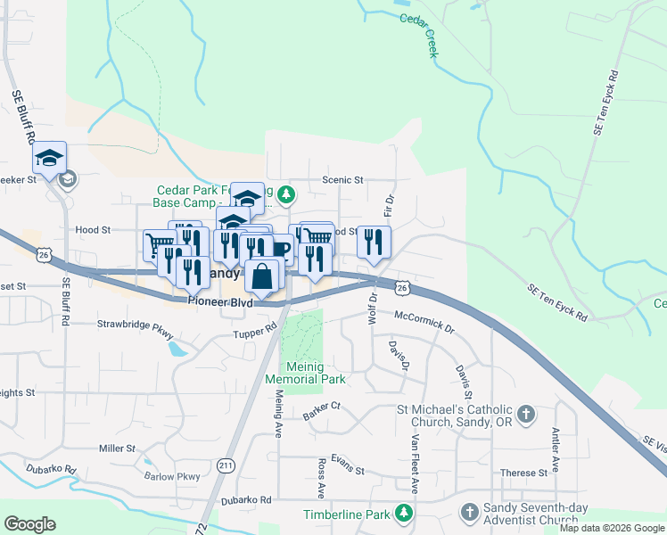 map of restaurants, bars, coffee shops, grocery stores, and more near 39465 Proctor Boulevard in Sandy