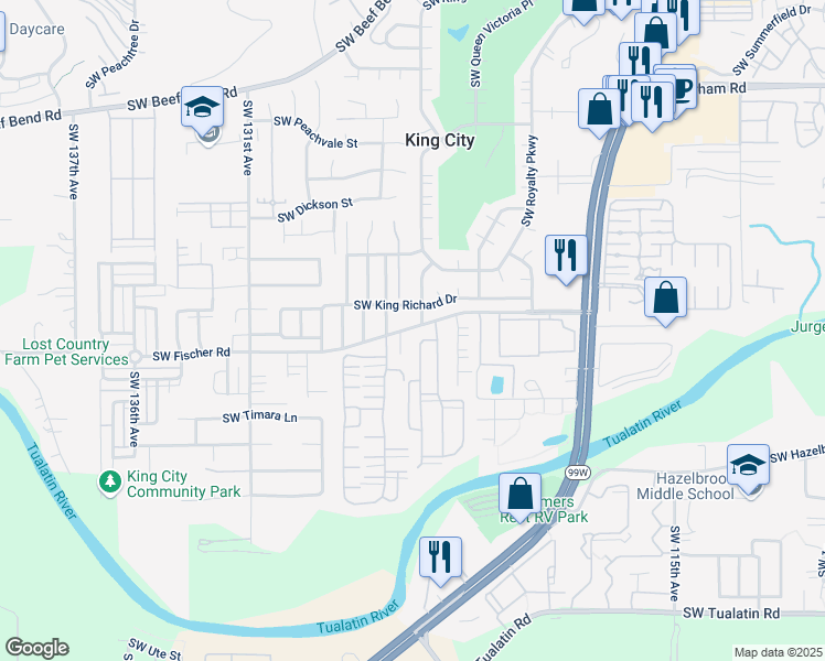 map of restaurants, bars, coffee shops, grocery stores, and more near 12450 King Village in King City