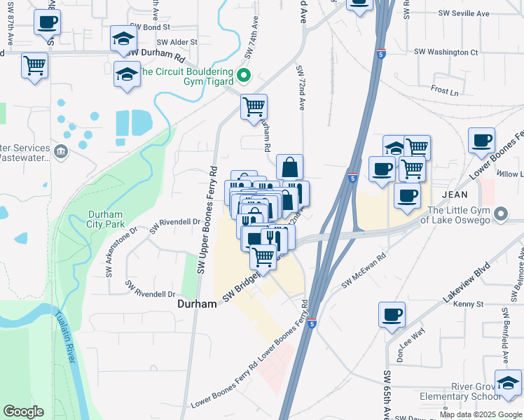 map of restaurants, bars, coffee shops, grocery stores, and more near 17003 Southwest 72nd Avenue in Tigard