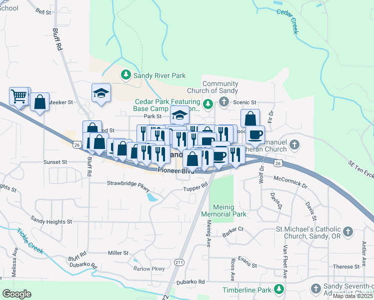map of restaurants, bars, coffee shops, grocery stores, and more near 38975 Proctor Boulevard in Sandy