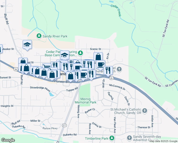 map of restaurants, bars, coffee shops, grocery stores, and more near 39261 Proctor Boulevard in Sandy