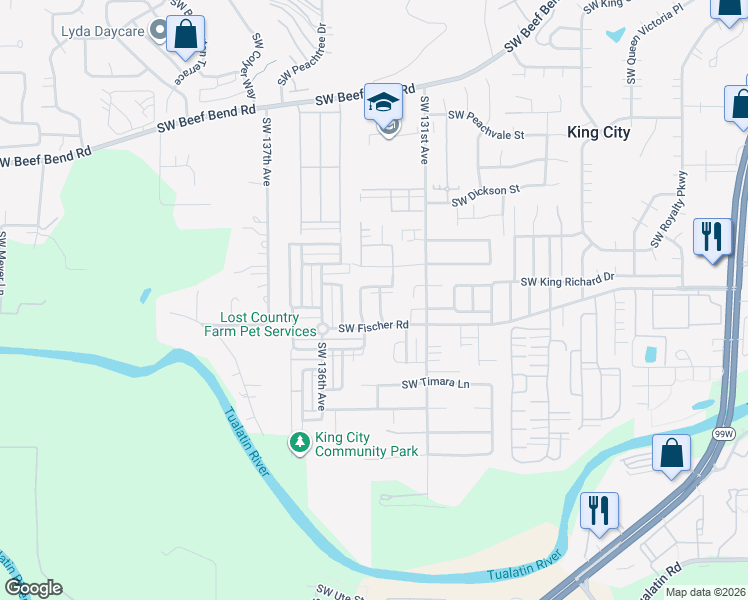 map of restaurants, bars, coffee shops, grocery stores, and more near 16891 Southwest 133rd Terrace in King City