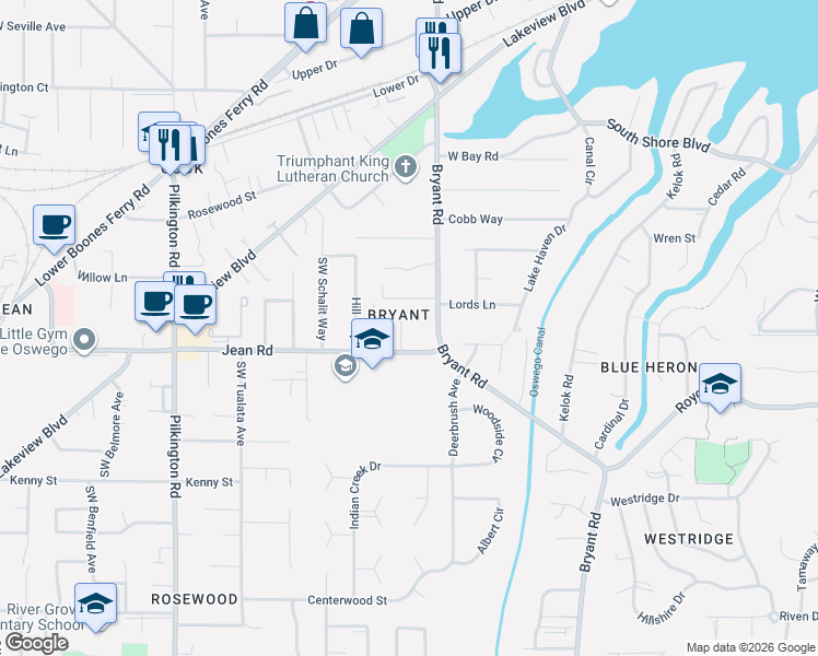 map of restaurants, bars, coffee shops, grocery stores, and more near 17700 Arbor Lane in Lake Oswego