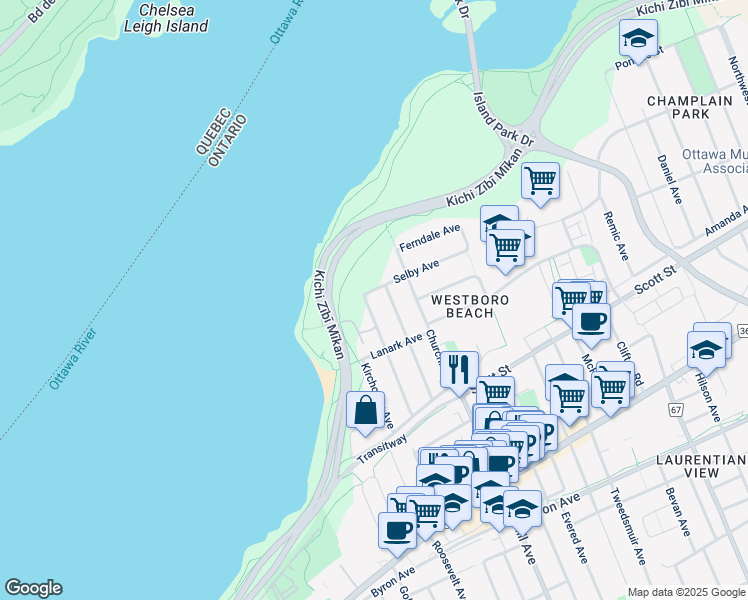 map of restaurants, bars, coffee shops, grocery stores, and more near 219 Atlantis Avenue in Ottawa