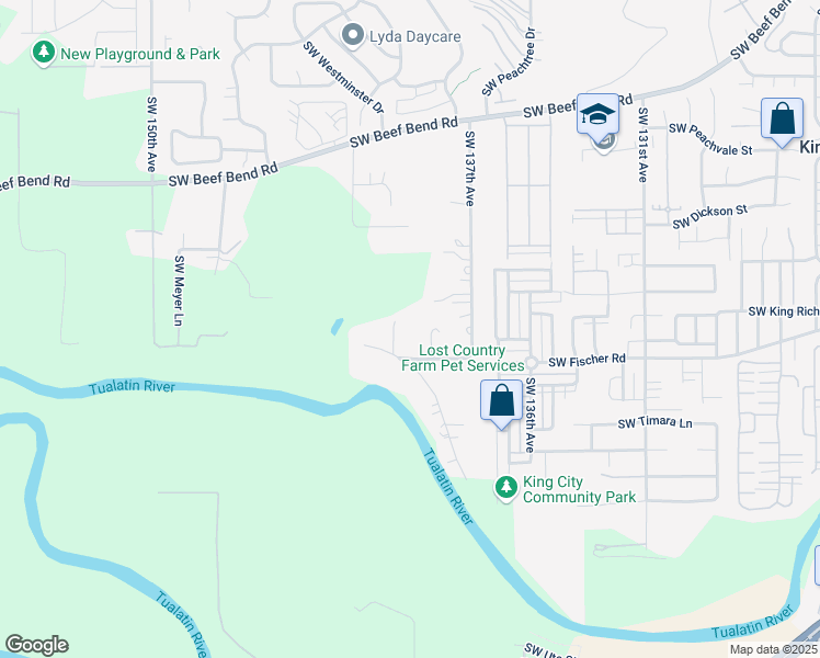 map of restaurants, bars, coffee shops, grocery stores, and more near 14075 Southwest River Lane in Portland