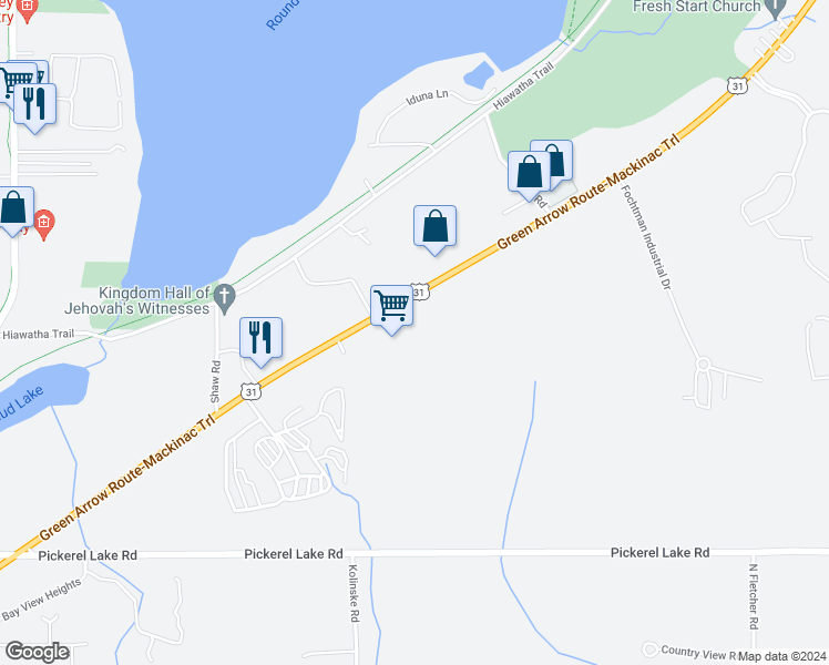 map of restaurants, bars, coffee shops, grocery stores, and more near 2014 U.S. 31 North in Petoskey