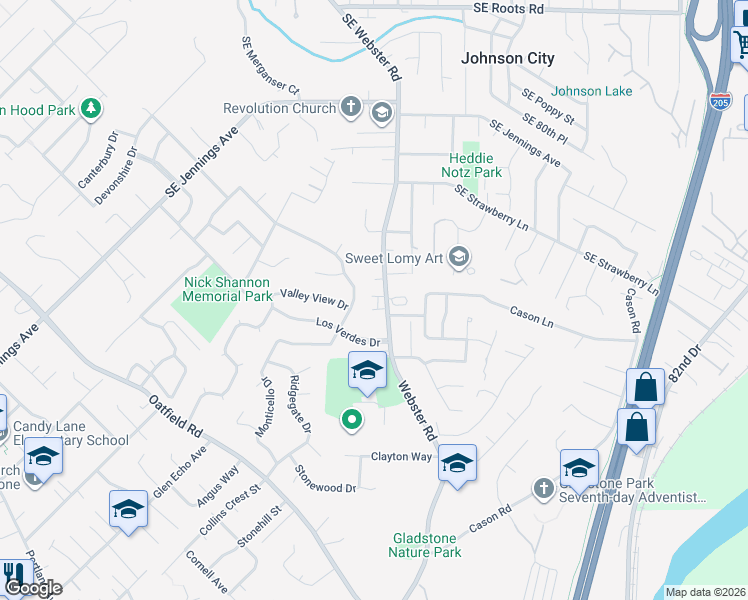 map of restaurants, bars, coffee shops, grocery stores, and more near 17221 Webster Road in Gladstone