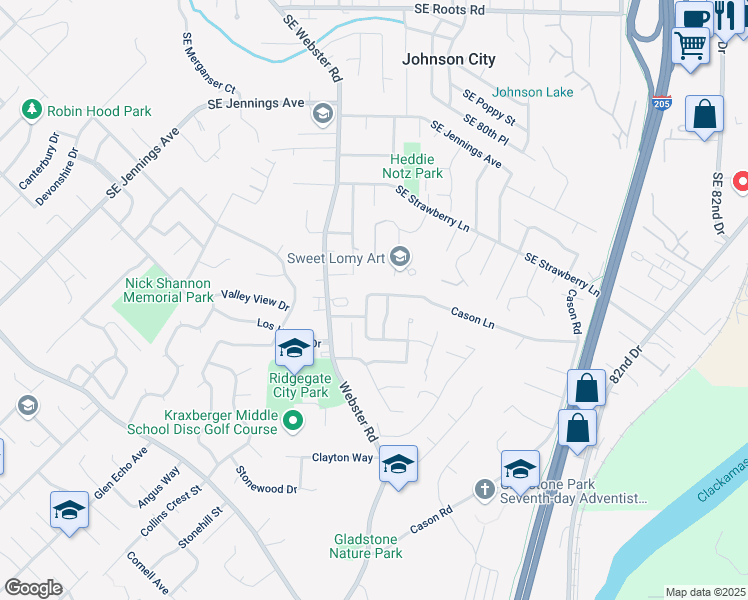 map of restaurants, bars, coffee shops, grocery stores, and more near 17285 Southeast Charolais Way in Gladstone