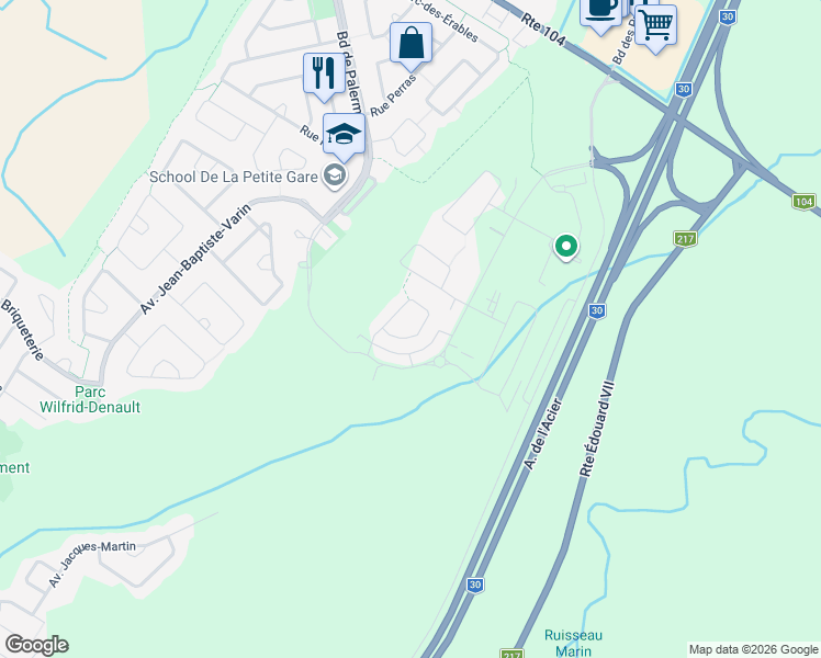 map of restaurants, bars, coffee shops, grocery stores, and more near 295 Rue du Croissant-Perlé in La Prairie