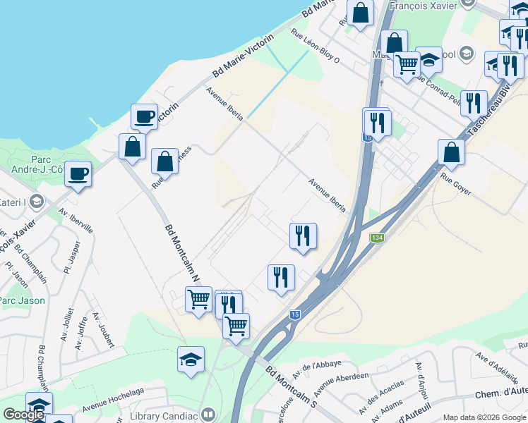 map of restaurants, bars, coffee shops, grocery stores, and more near 388 Rue d'Émeraude in Candiac