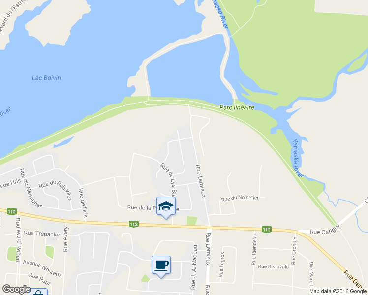 map of restaurants, bars, coffee shops, grocery stores, and more near 476 Rue du Petunia in Granby