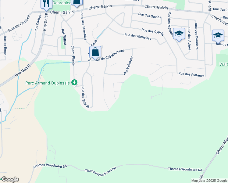 map of restaurants, bars, coffee shops, grocery stores, and more near Rue de Blois in Sherbrooke