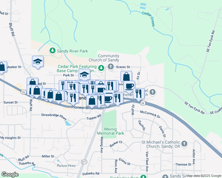 map of restaurants, bars, coffee shops, grocery stores, and more near 39261 Proctor Boulevard in Sandy
