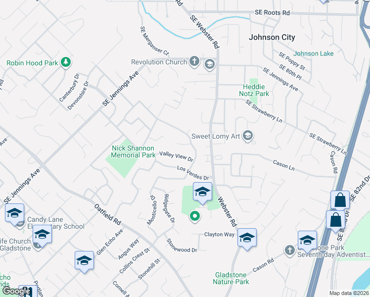 map of restaurants, bars, coffee shops, grocery stores, and more near 17435 Crownview Drive in Gladstone