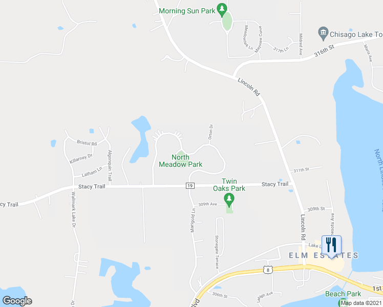 map of restaurants, bars, coffee shops, grocery stores, and more near 11829 North Meadow Curve in Lindstrom