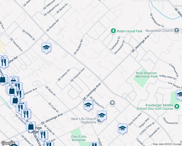 map of restaurants, bars, coffee shops, grocery stores, and more near 17285 Southeast Oatfield Road in Milwaukie