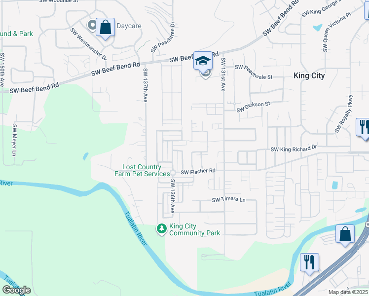 map of restaurants, bars, coffee shops, grocery stores, and more near 16726 Southwest Othello Terrace in King City