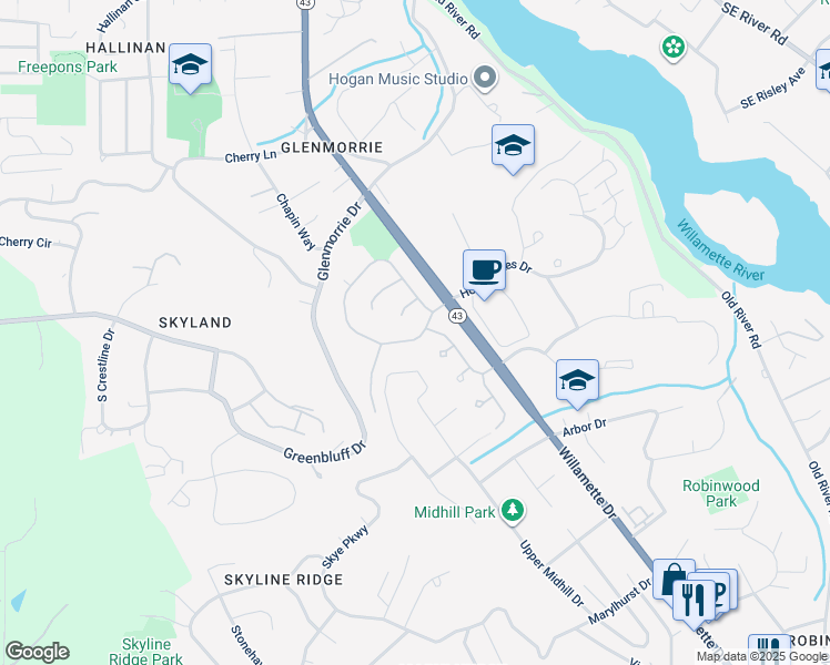map of restaurants, bars, coffee shops, grocery stores, and more near 2317 Stonehurst Court in Lake Oswego